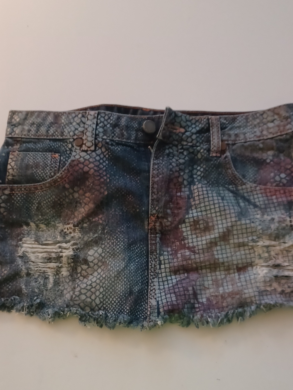 John John Black Mini Skirt Raw Hem Distressed Size 38 Stiff Material Pockets